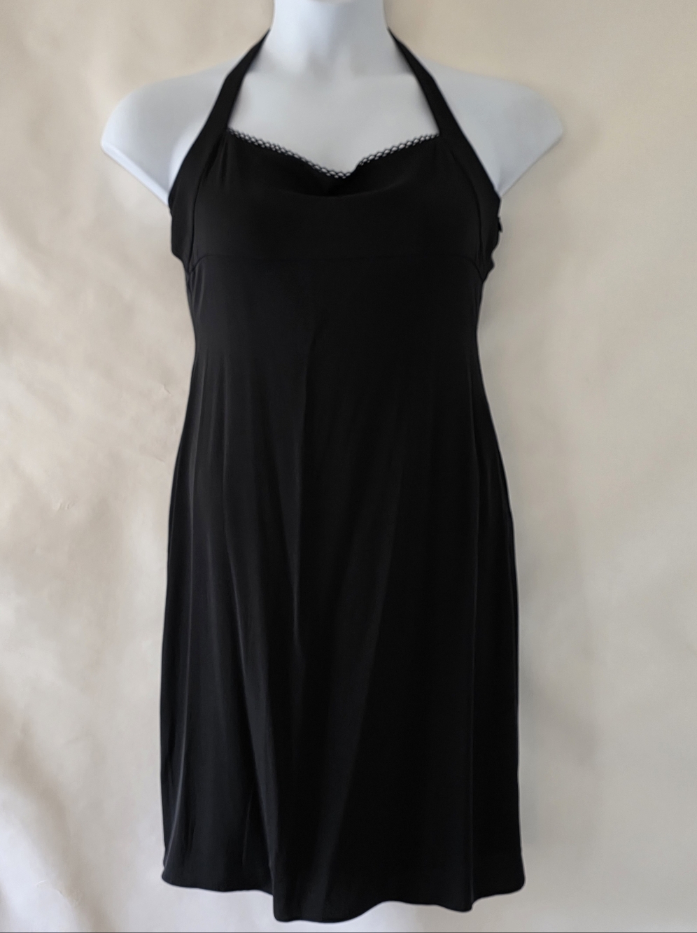 Hugo Buscati SILK‎ Babydoll Slip Dress 12 Black Halter Stretch Y2K French Girl